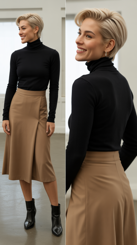 Fitted Midi Skirts with Simple Tops