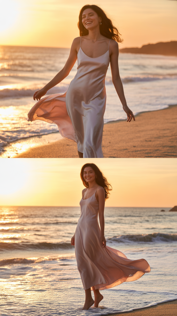 Silk Slip Dress in Pastel Shades