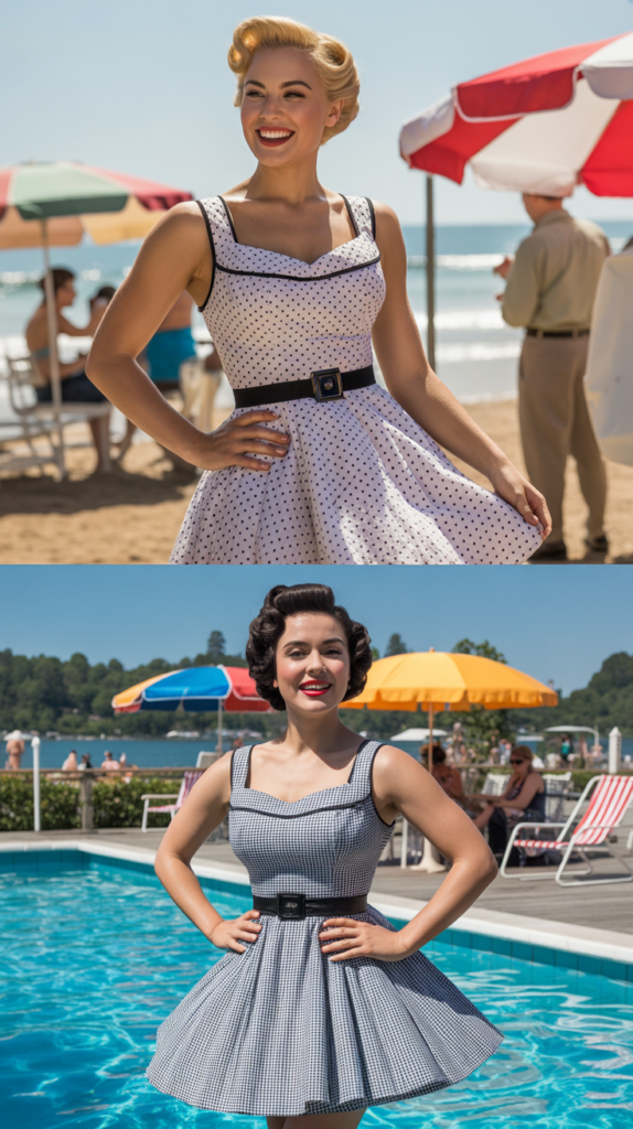 Vintage-Inspired Belted Swim Dress