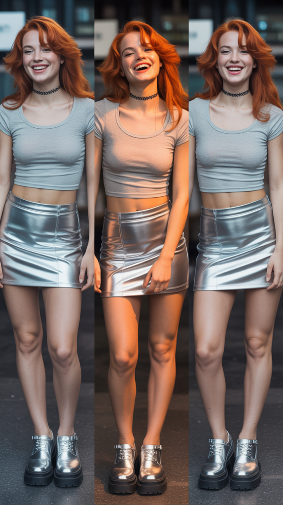 Metallic Silver Mini Skirt with Baby Tee