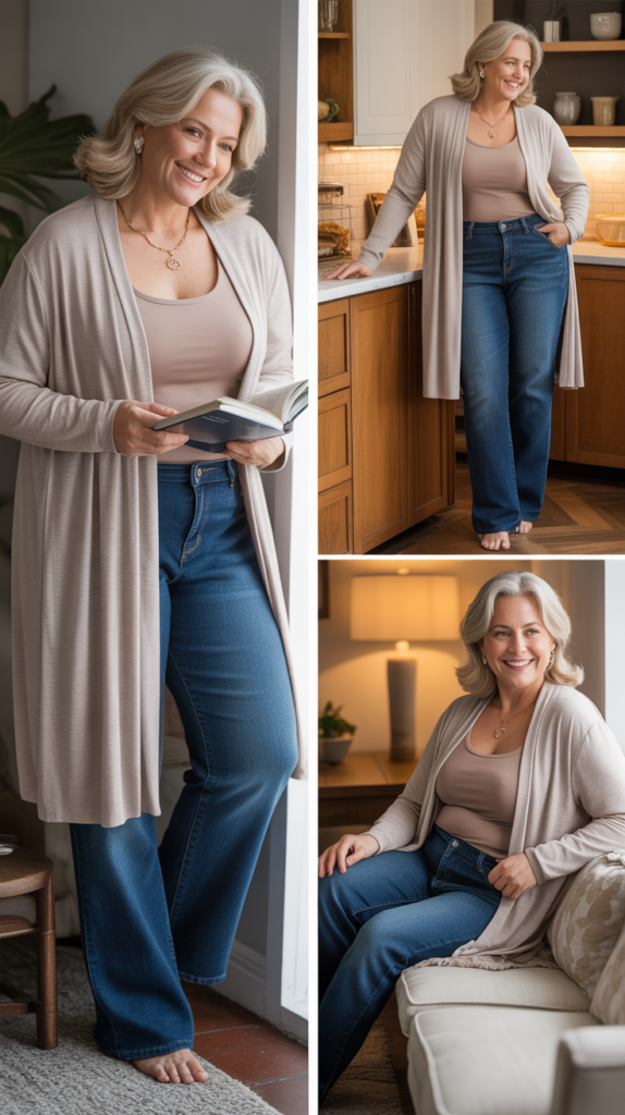 Boyfriend Cardigan with Fitted Tank and Straight Jeans