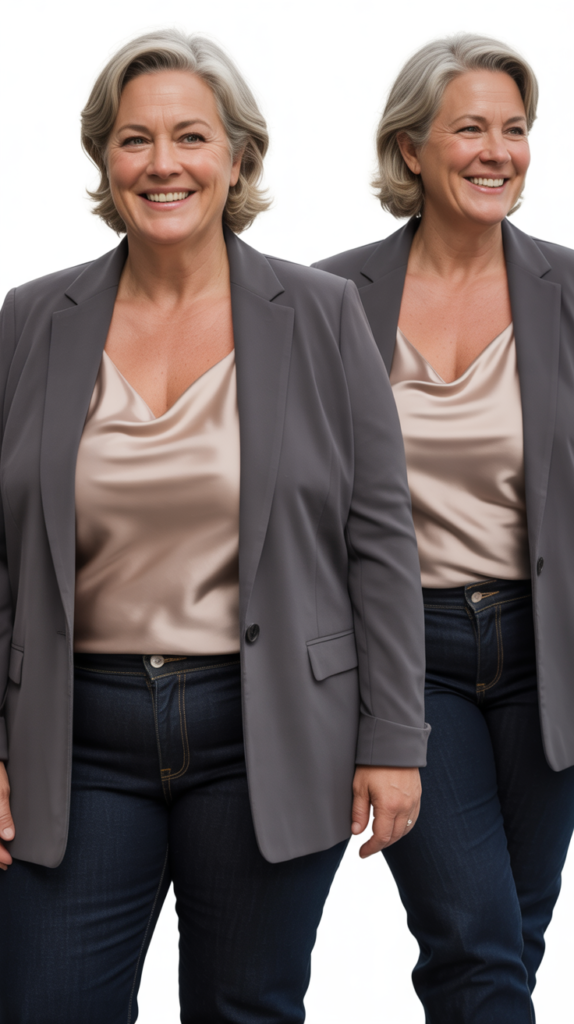 Tailored Blazer with Dark Denim and Silk Camisole