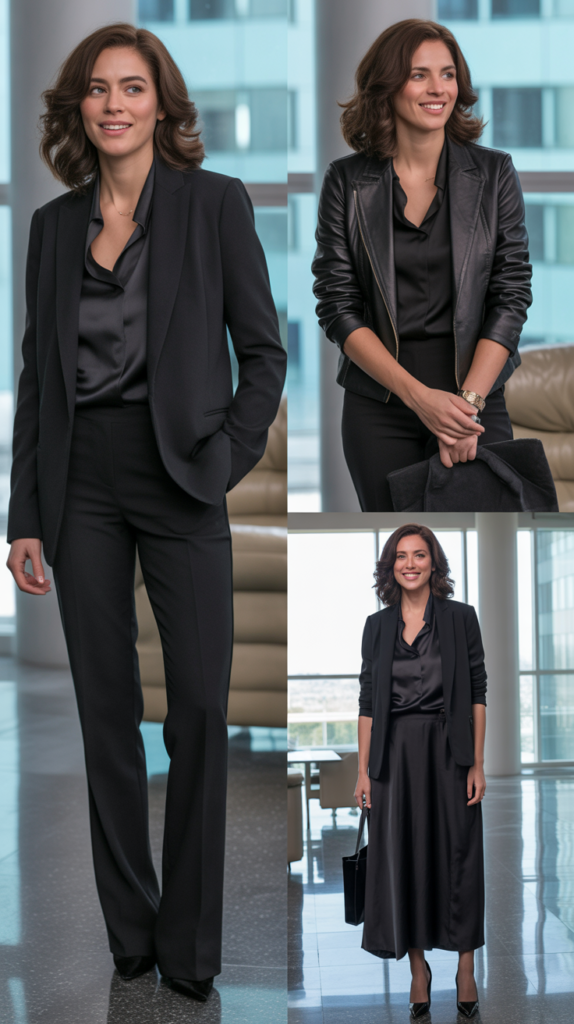 All-Black Ensemble with Textural Contrast