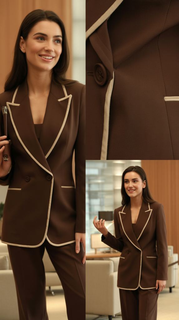 Chocolate Brown Suit with Cream Accents