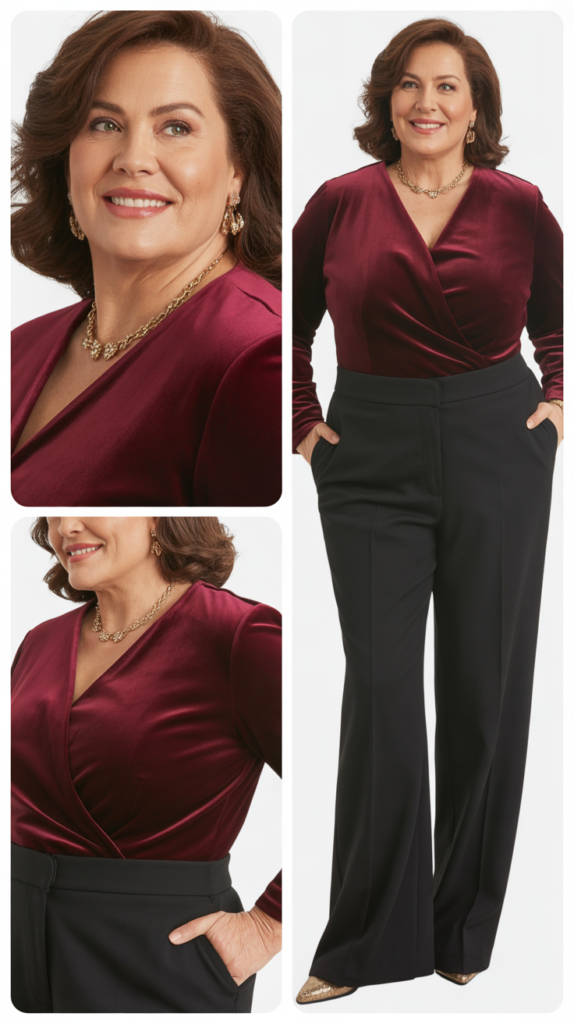  Velvet Top with Classic Trousers for Evening