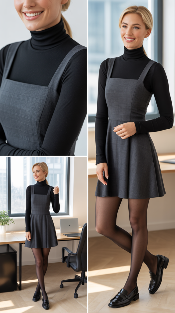 Black Turtleneck Under Pinafore Dress