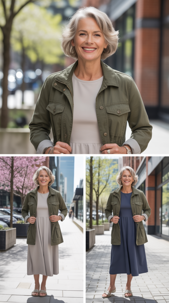 Utility Jacket with Simple Dress