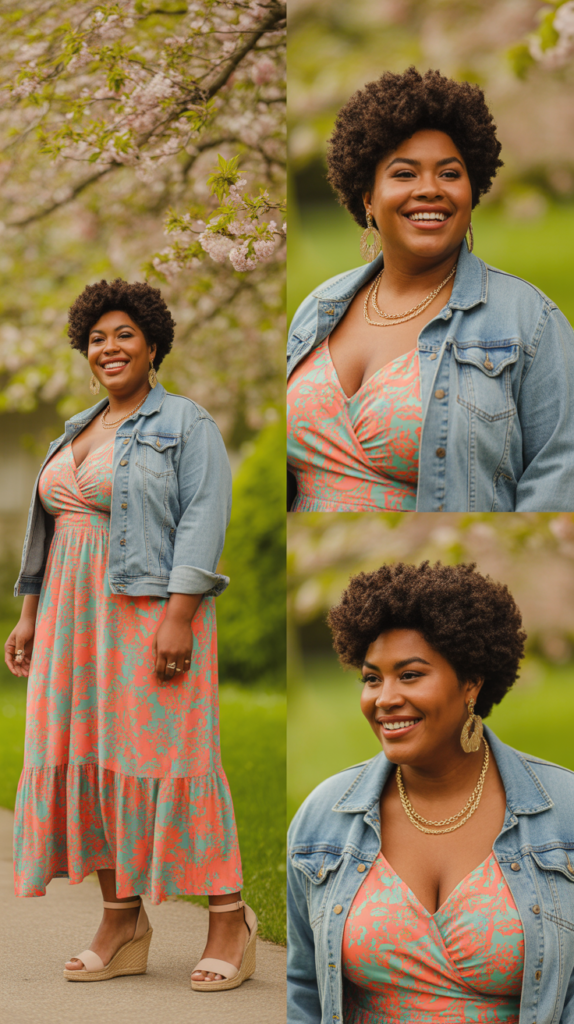  Floral Maxi Dress with Denim Jacket