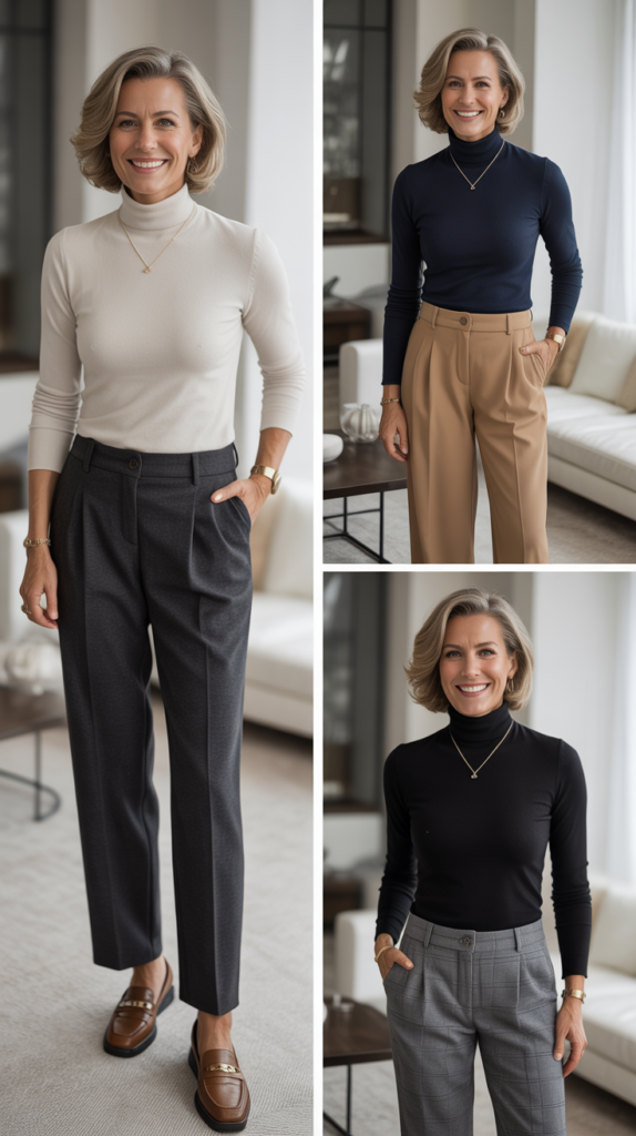 The Classic Turtleneck and Tailored Trousers Combination