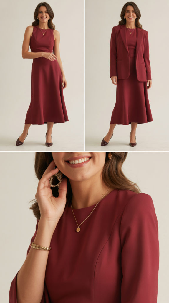 White Blazer with Black Sheath Dress