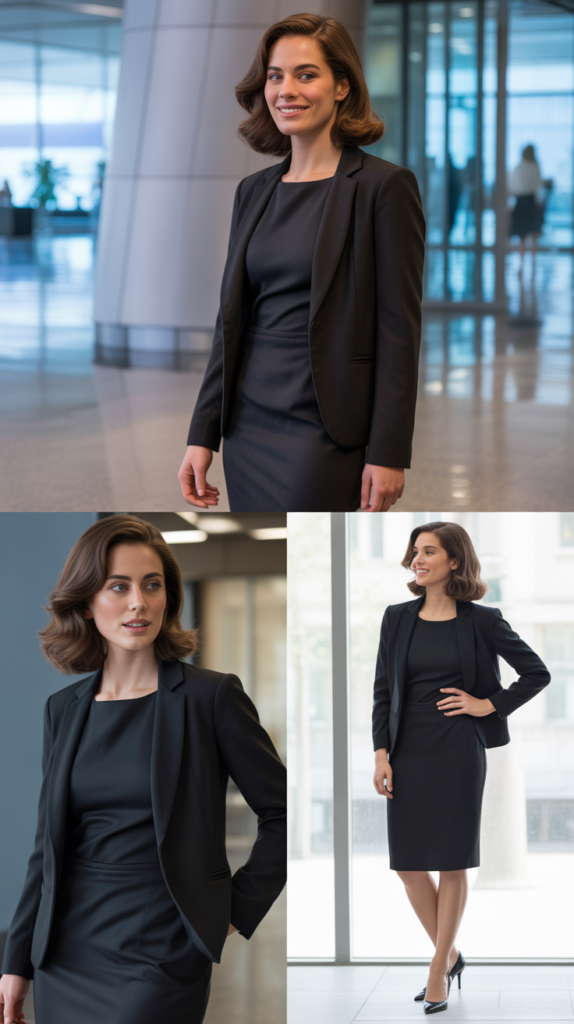 Black Sheath Dress with Structured Blazer