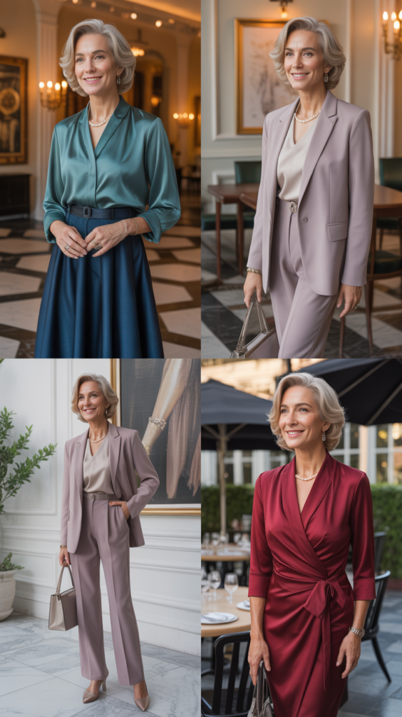 Silk Blouse with A-Line Skirt