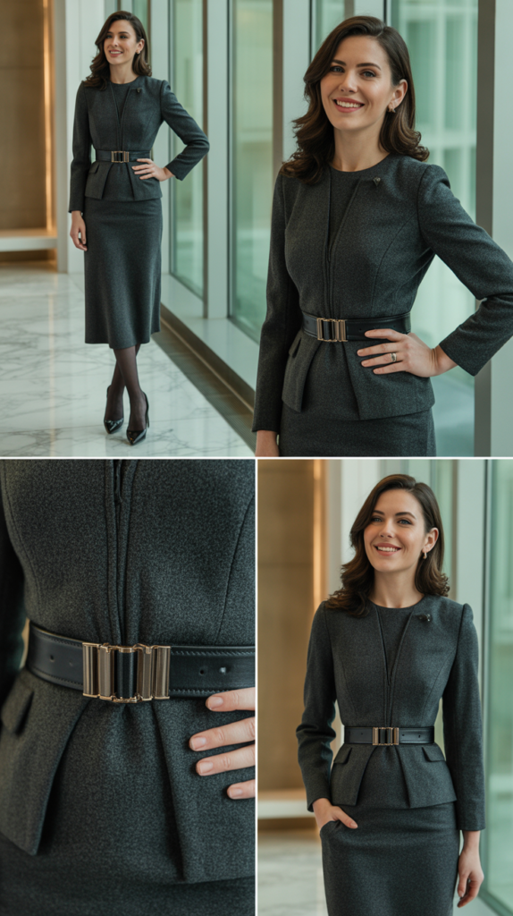 Grey Wool Dress with Statement Belt