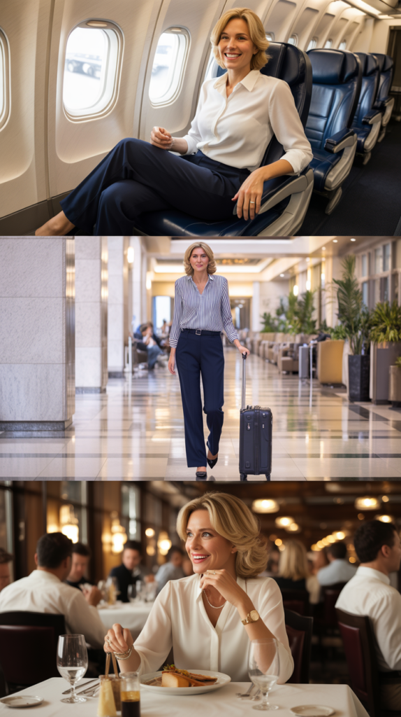 Stretchy Ponte Pants with Button-Down Shirt