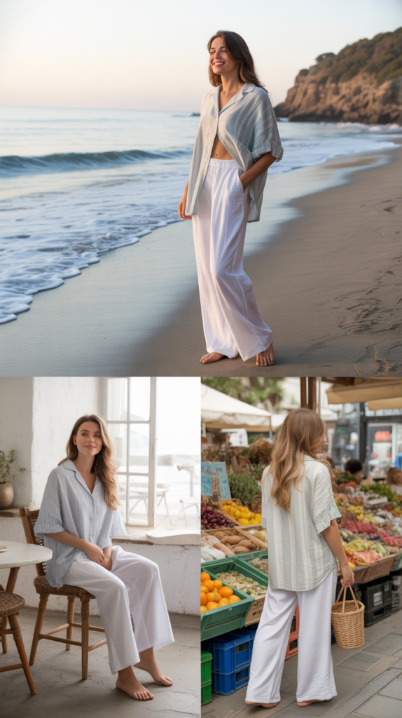 Linen Palazzo Pants with Loose Beach Shirt
