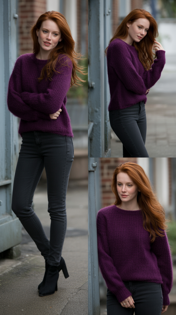 Deep Purple Sweater with Black Jeans