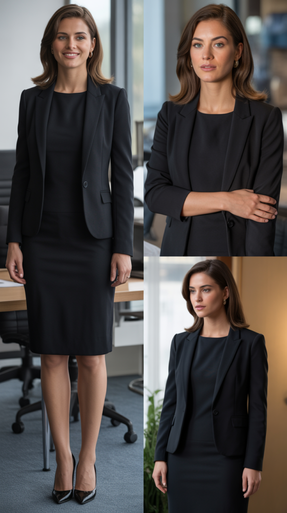 Black Sheath Dress with Structured Blazer