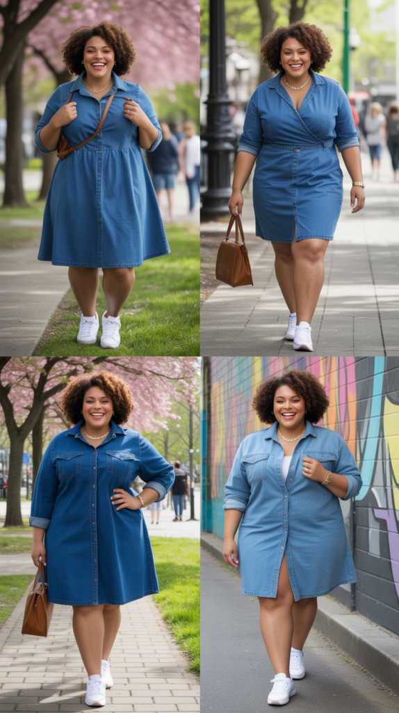 Denim Dress with Sneakers