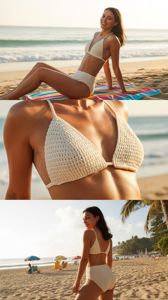  High-Waisted Bikini with Crochet Top