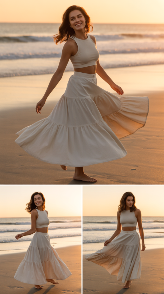  Tiered Maxi Skirt with Crop Top