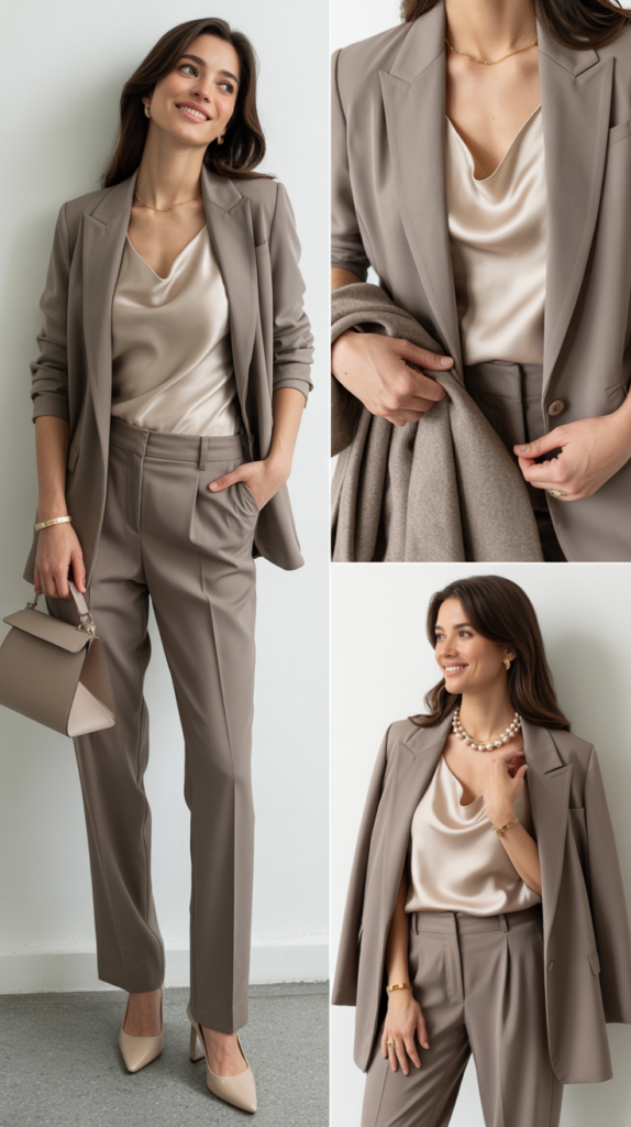  Taupe Suit with Silk Camisole