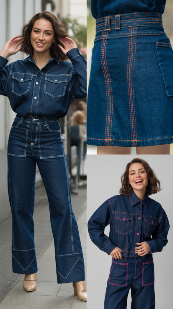 Contrast Stitching Denim