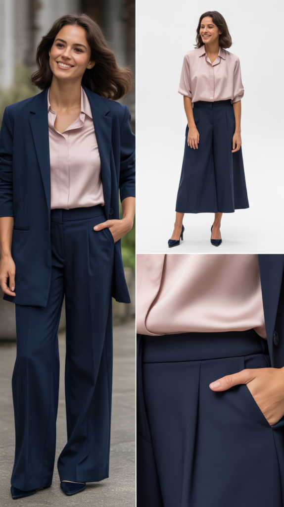 Blush Pink Blouse with Navy Separates