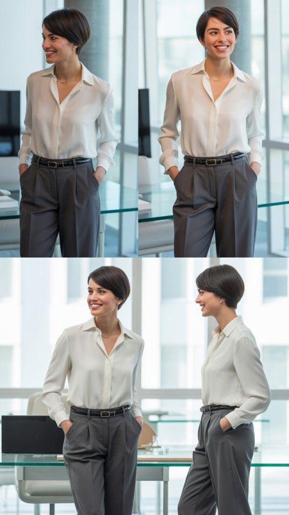 Tailored Trousers with Tucked-In Blouses
