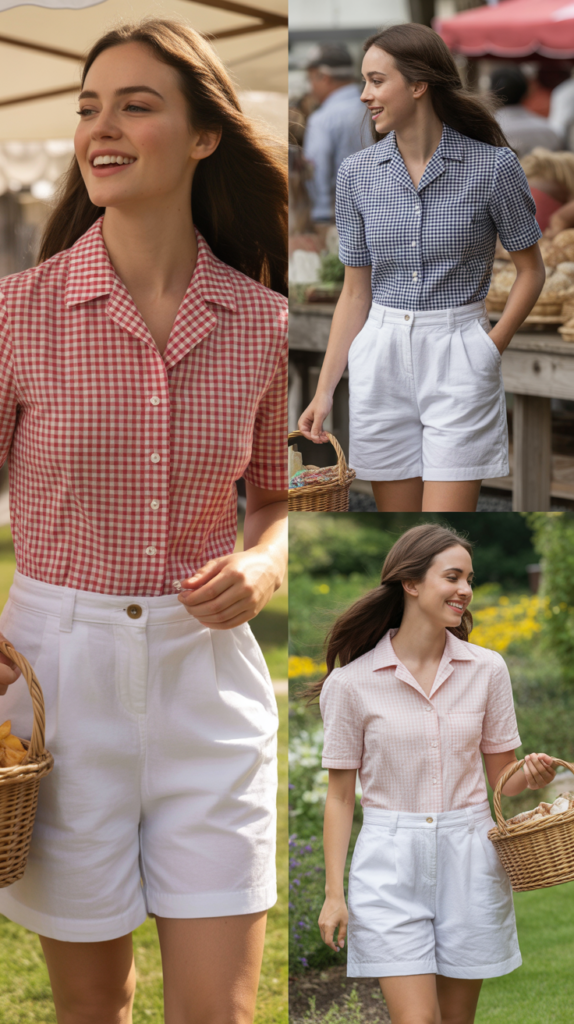 Gingham Top with White Shorts