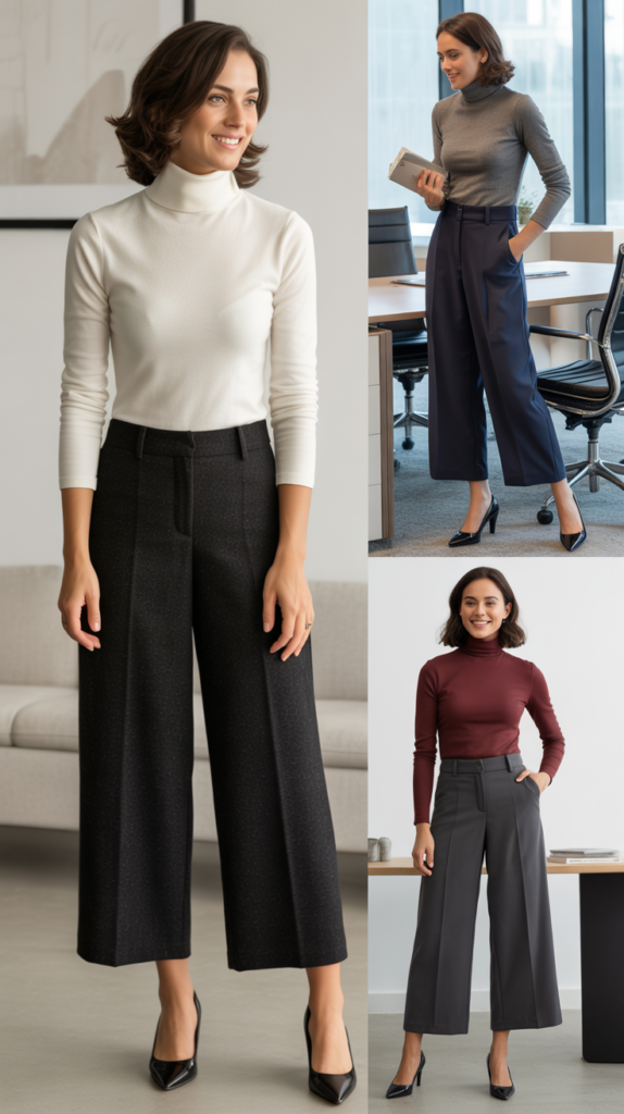 Wool Culottes with Fitted Turtleneck