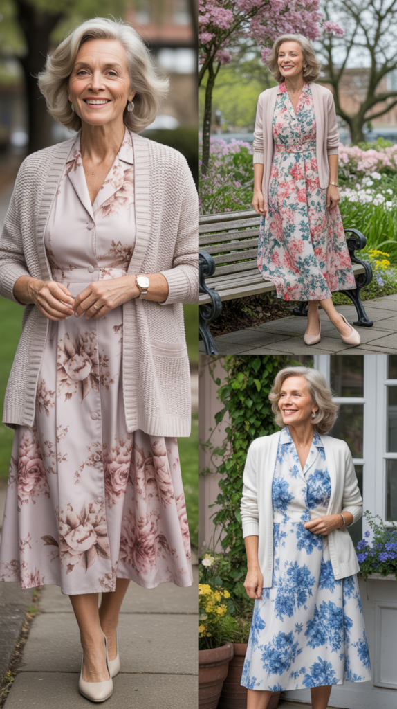  Floral Midi Dress with Cardigan