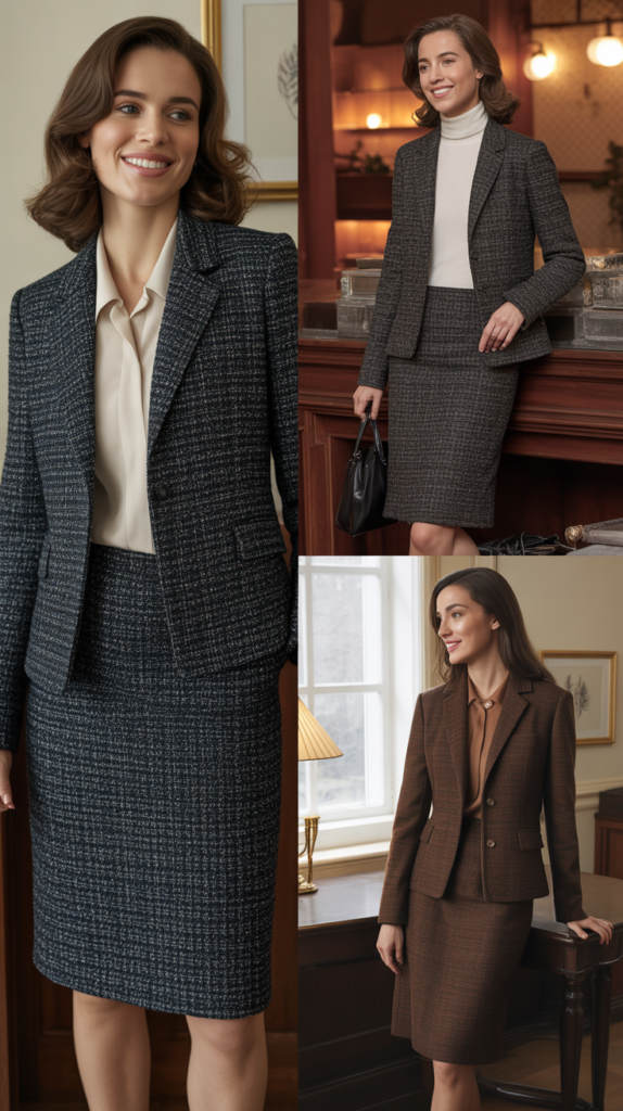 The Textured Skirt Suit in Winter Fabrics