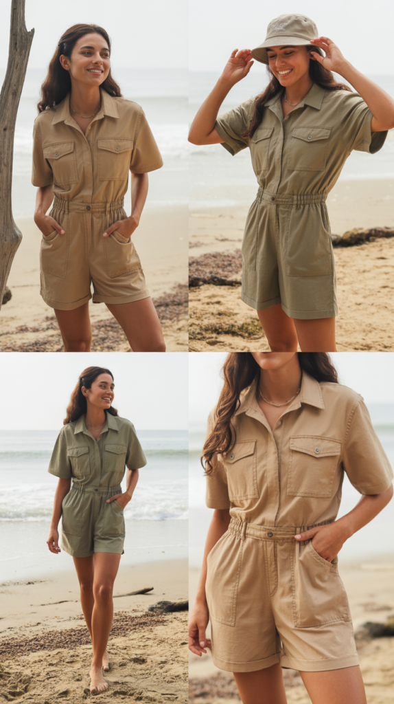 Bucket Hat and Utility Romper Combination