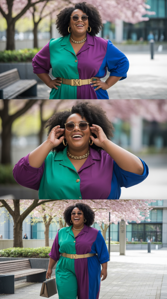  Colorblock Jumpsuit with Statement Belt