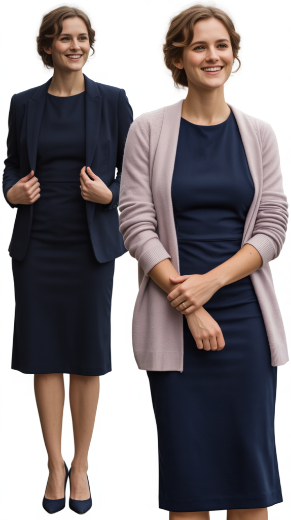 Navy Midi Dress with Waist Definition