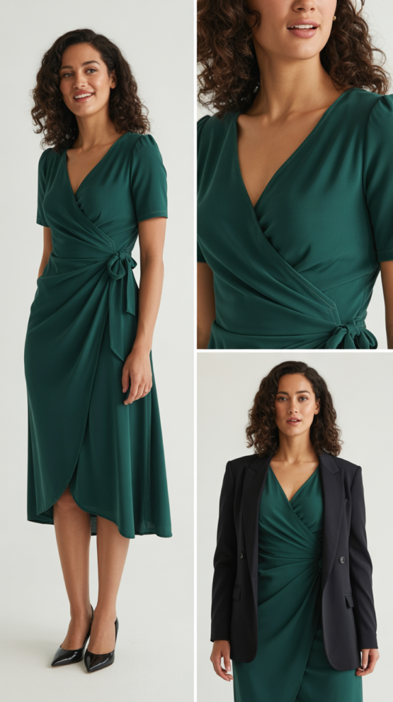 Wrap Dress in Deep Green