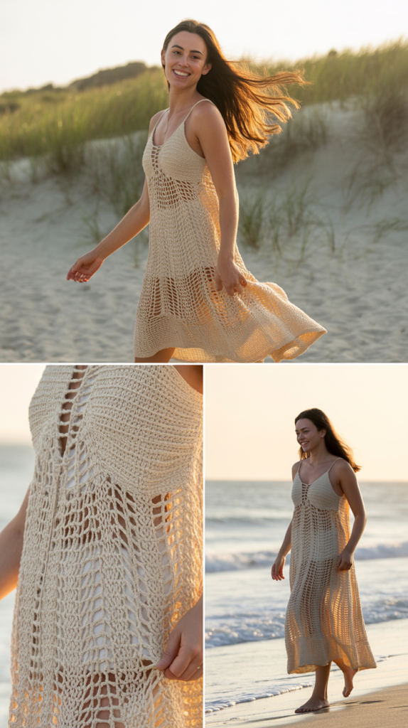 Crochet Beach Dress in Neutral Tones