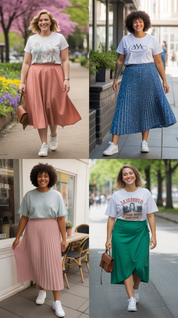 Midi Skirt With Graphic Tee