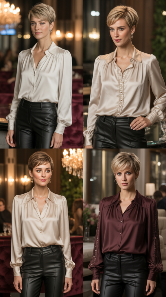 Leather Pants with Feminine Blouse