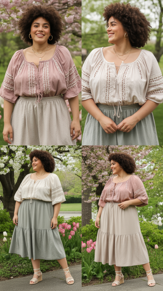 Peasant Blouse With A-Line Skirt