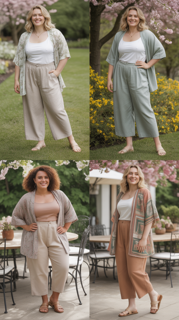 Linen Pants with Camisole and Kimono