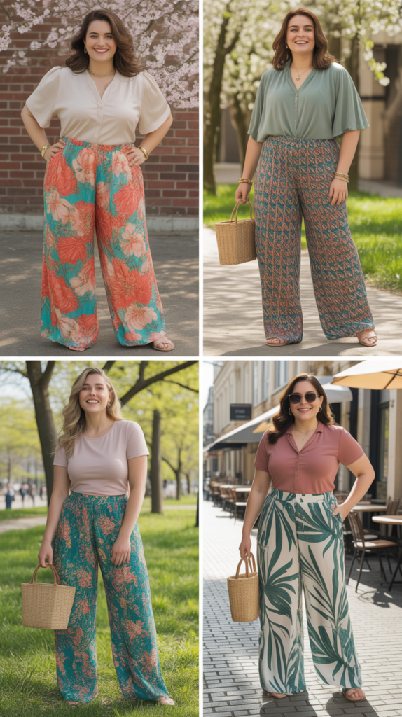 Printed Palazzo Pants with Solid Top