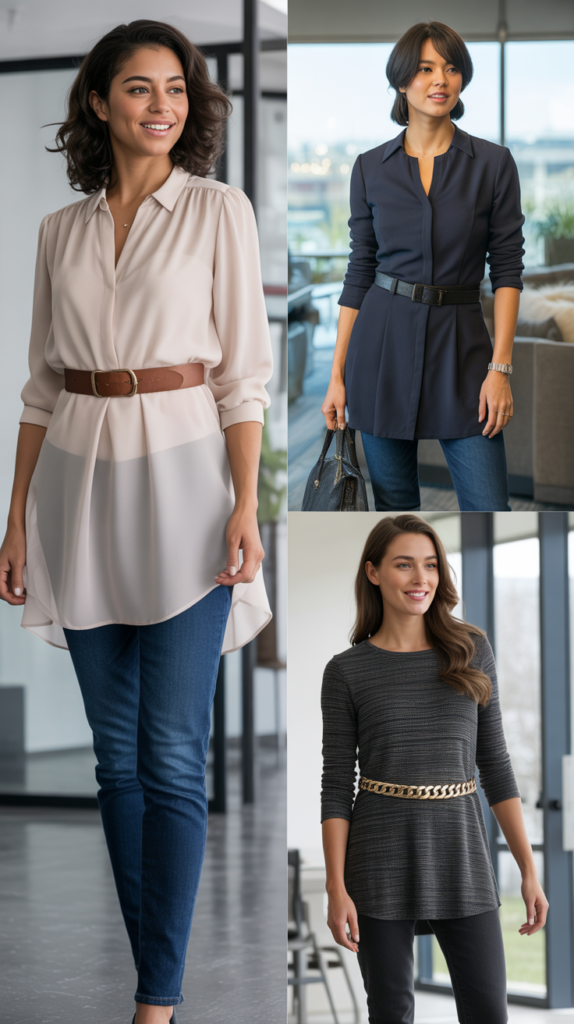 Skinny Jeans with Tunic Top and Belt