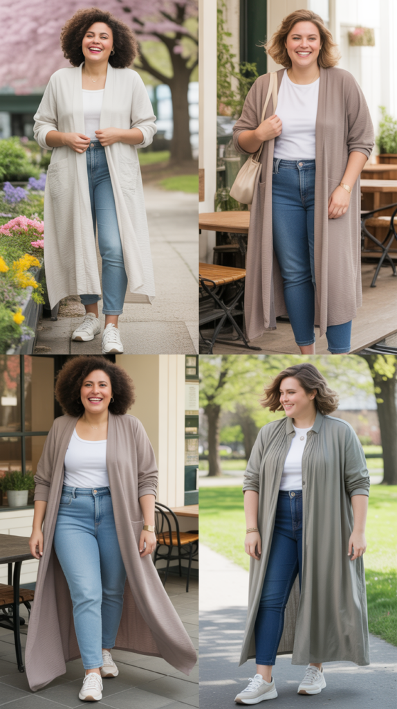 Duster Cardigan Over Simple Basics