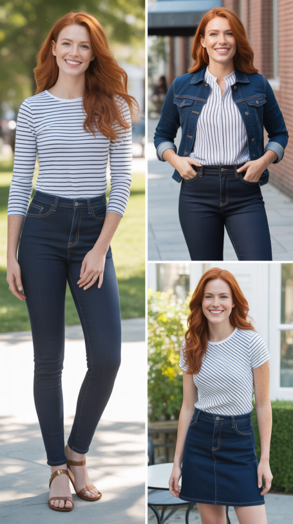 Navy Blue Denim and White Stripes