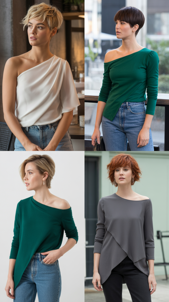 Asymmetrical Top with Straight-Leg Jeans