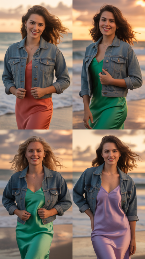  Denim Jacket and Slip Dress Combination