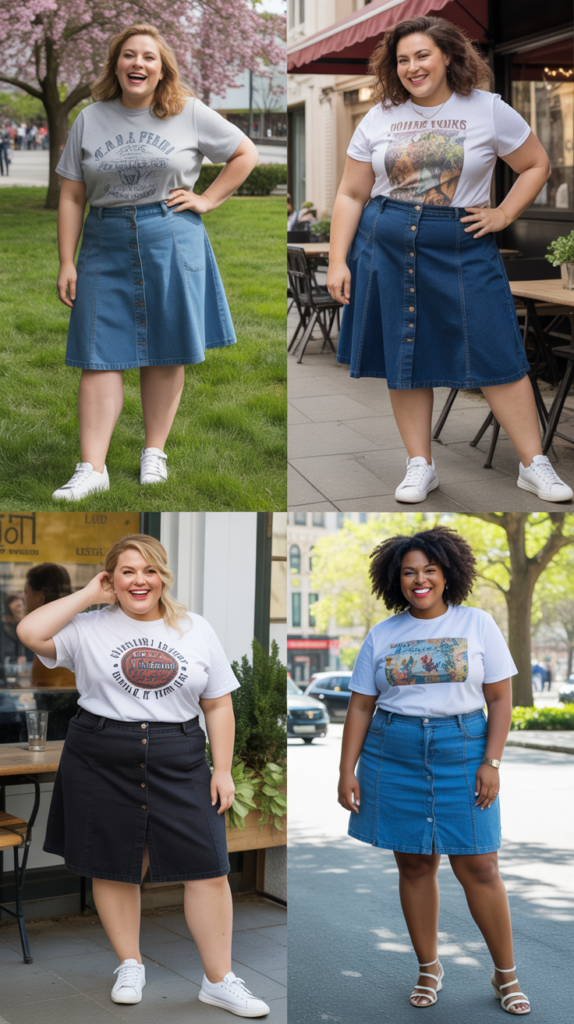 Denim Skirt with Graphic Tee