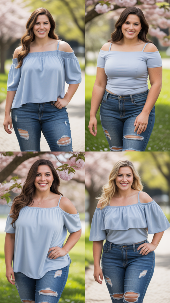 Off-Shoulder Top with Distressed Jeans