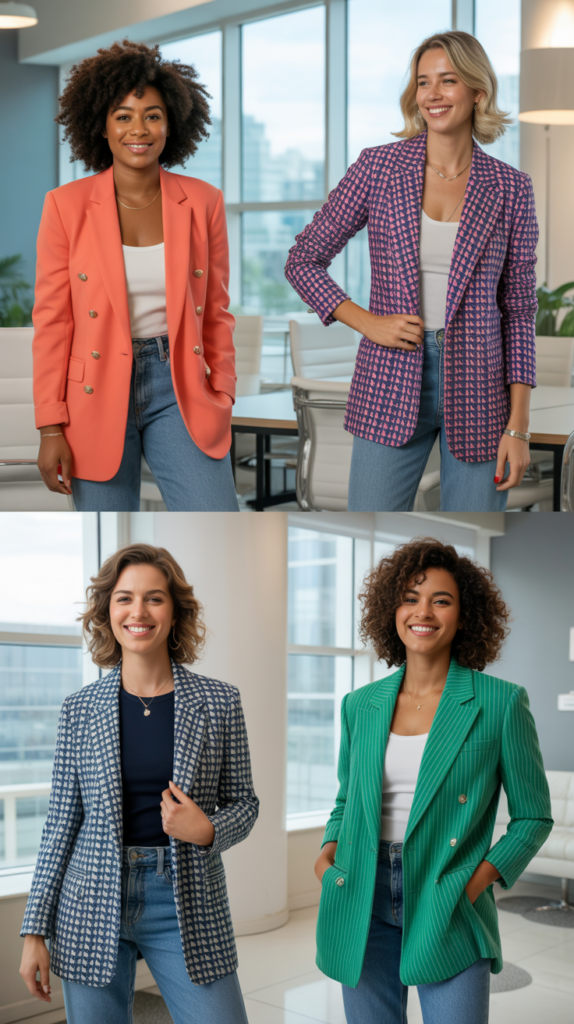 Medium Wash Jeans with Statement Blazer